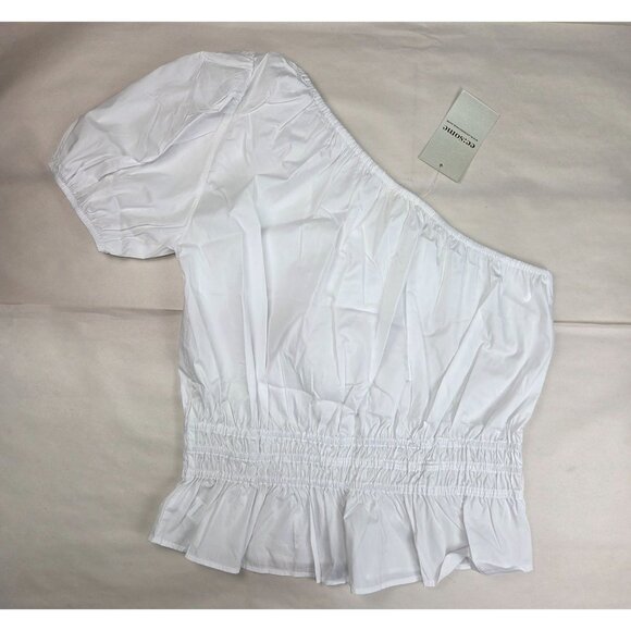 ee:some Smocked Blouse White/Ivory One Shoulder Womens Medium New with Tags - Picture 8 of 10